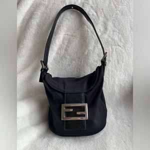 FAST FREE SHIPPING Vintage Fendi mini black nylon baguette